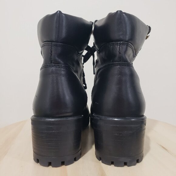 Steve Madden Grenada Boots Size 9 Moto Hiking Black Leather Lace up - Picture 5 of 14
